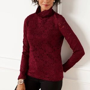 ✨NWT✨Talbots | Burgundy/Dark Ruby Red Floral Lace Turtleneck Blouse Sz 2X Petite